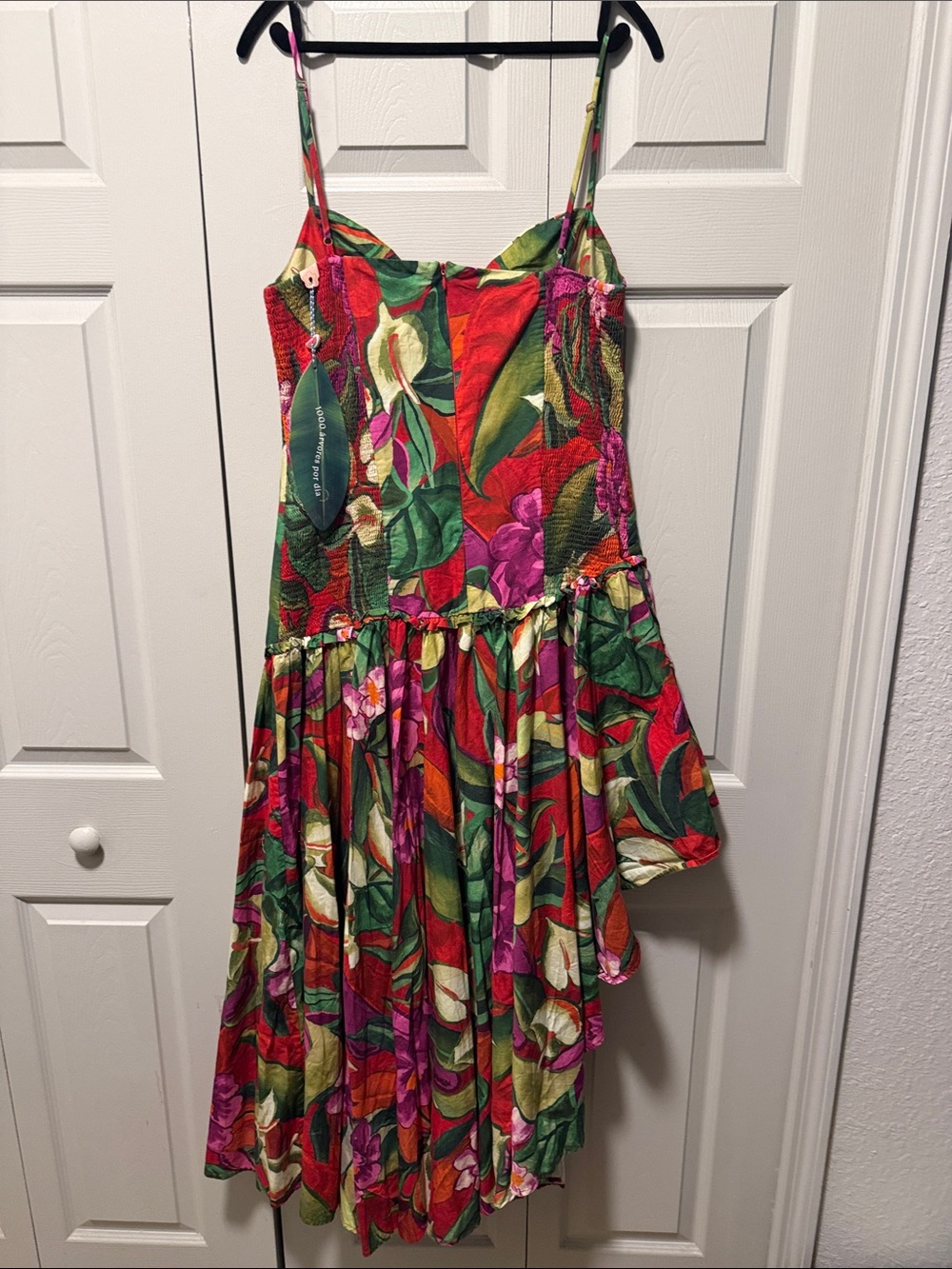 Farm Rio Tropical Floral Spaghetti-Strap Midi Dress in Red & Green - Picture 5 of 8